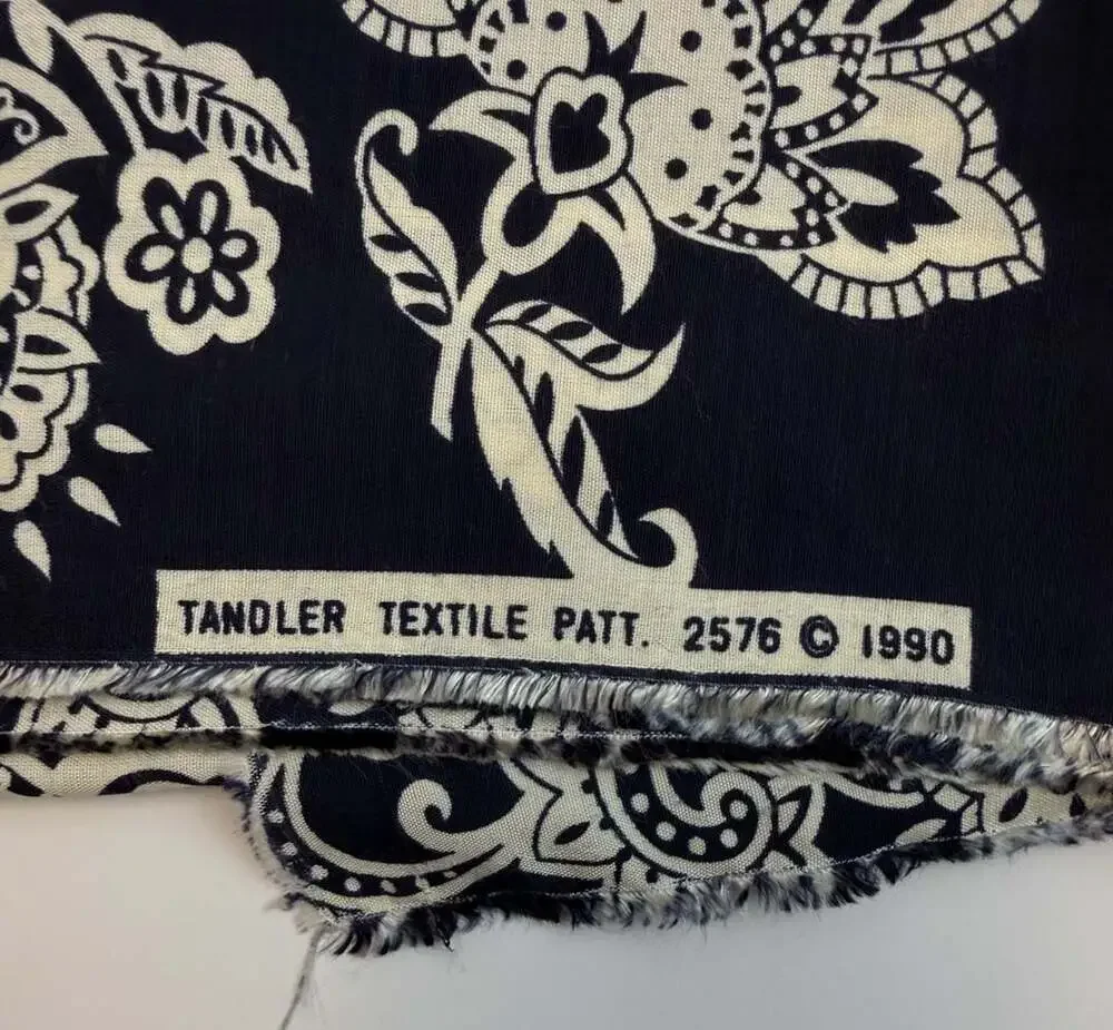 Tandler Textile Pattern 2576 Floral Navy and White Fabric Material 1990